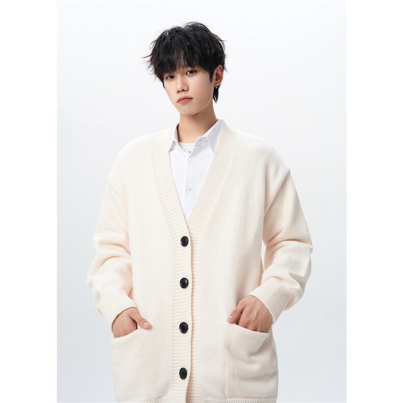 8XL-M大码V领开衫毛衣外套男日系复古宽松慵懒风针织衫KS002p55图片