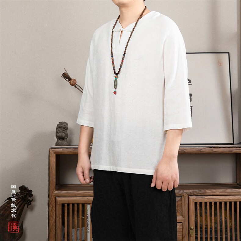 春夏新款风男装棉麻男士七分袖T恤T215P70,男装T恤,钱塘802