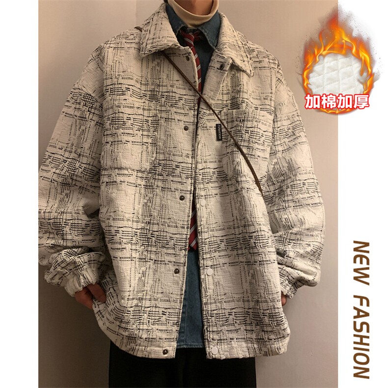 冬新复古小香风棉服男潮大码加棉加厚夹克保暖外套J595J加棉-P95,男装棉衣,电商A001