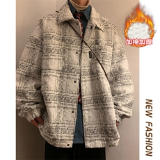 冬新复古小香风棉服男潮大码加棉加厚夹克保暖外套J595J加棉-P95，男装棉衣，电商A001