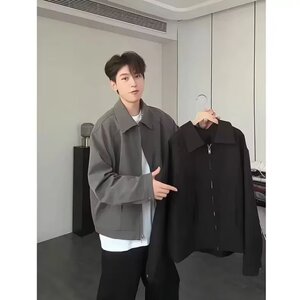 现货美式翻领夹克男士2025新款春秋季痞帅高级感宽松休闲上衣男款图片