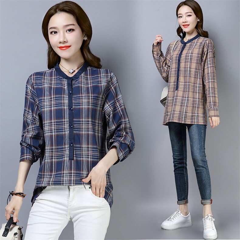 衬衫百搭格子修身显瘦2021年春季新款潮流，女装衬衫，小林双子