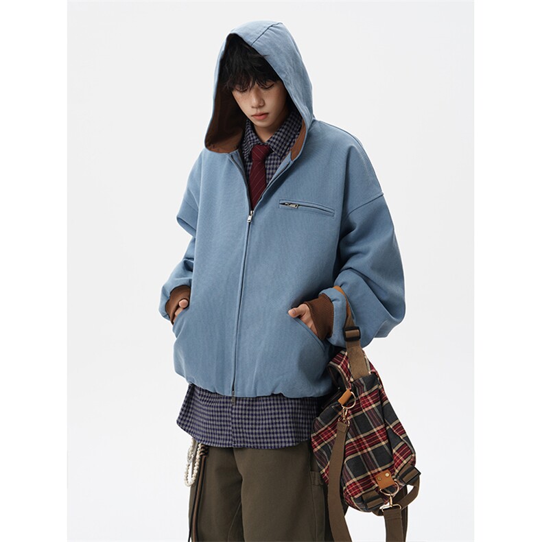 8XL-M美式复古撞色连帽水洗夹克男高级感做旧情侣外套JK1327P88,男装夹克,电商D206-1