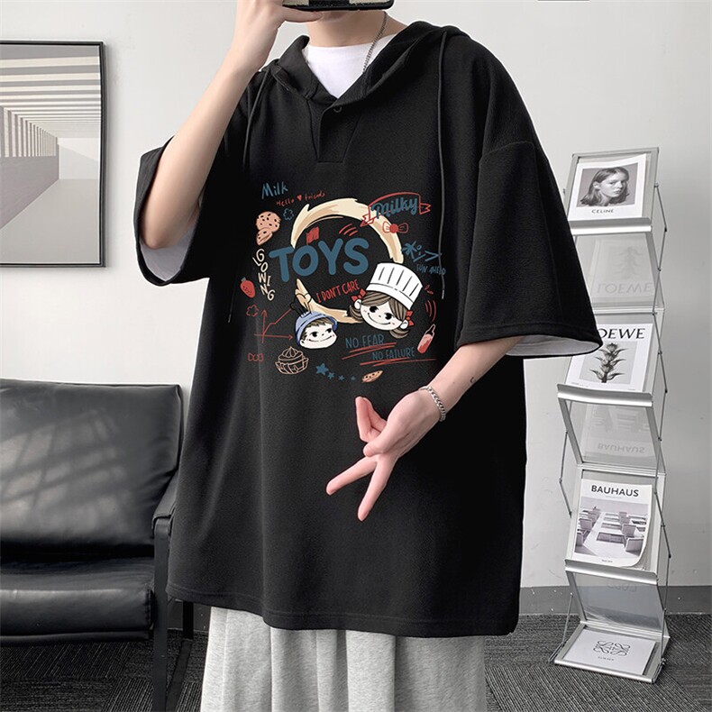 LD54385-P45NASA连帽短袖t恤男大码胖子带帽五分袖中袖,男装T恤,电商A040