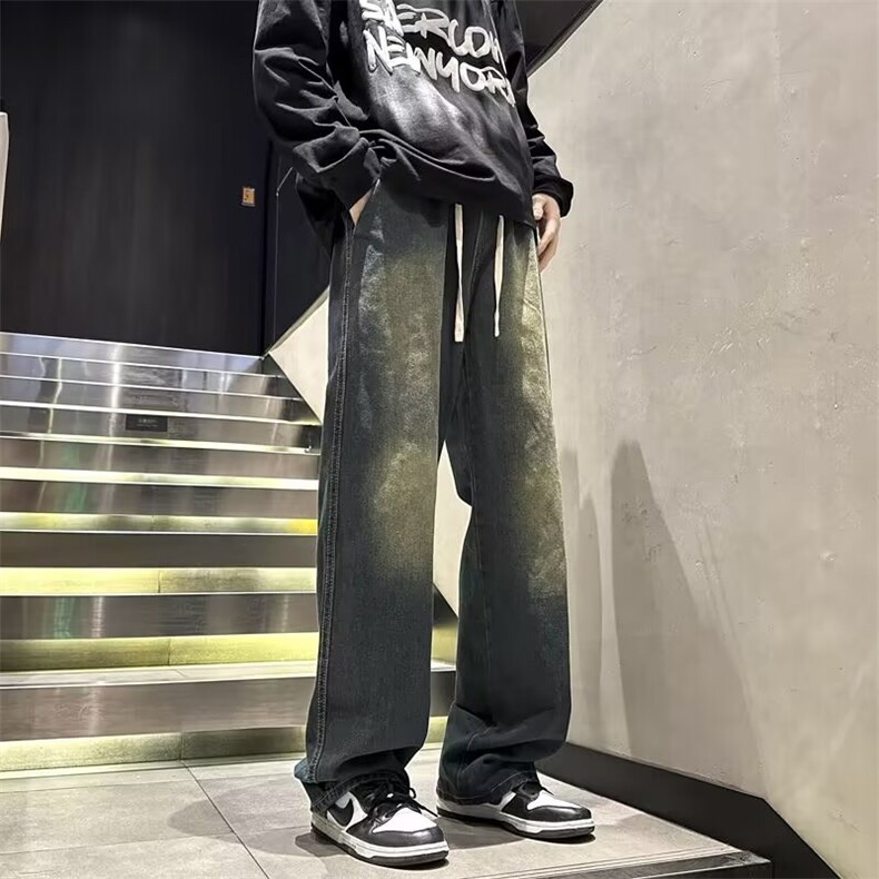 高街牛仔裤男韩版松紧腰直筒裤子2024春季新款ins长裤RK1422-P43图片