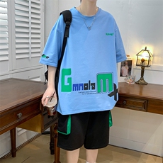 新款夏季短袖T恤工装裤短裤套装港风纯棉宽松潮男装DF320TP65，男装休闲套装，电商A086