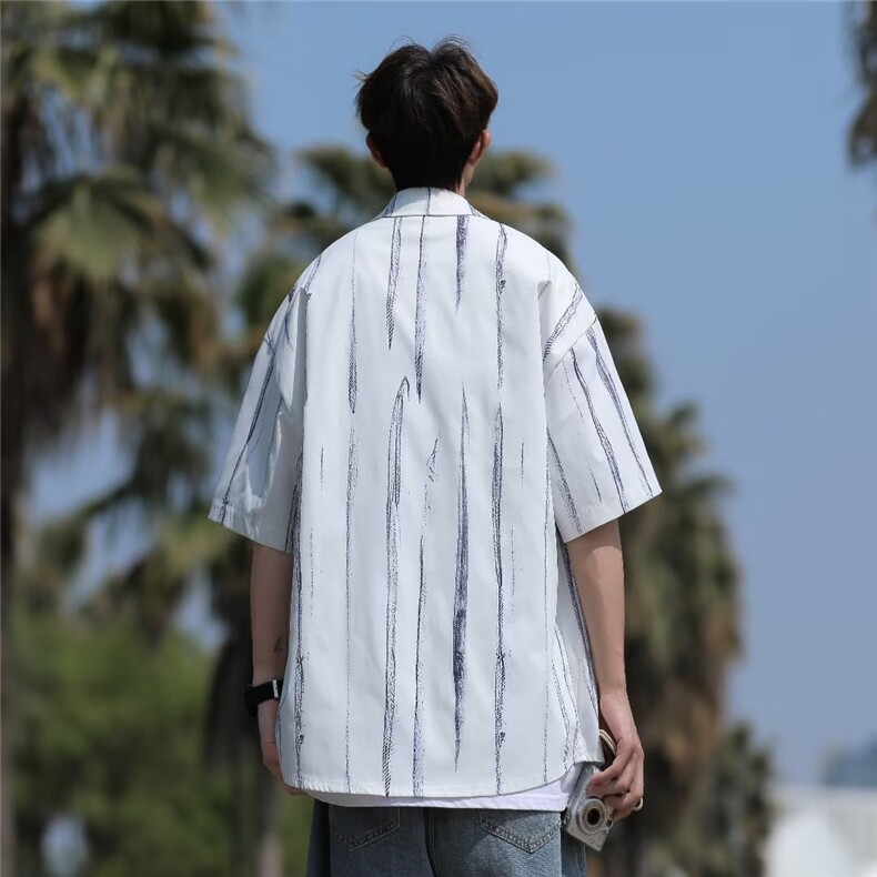 新款衬衫标准潮潮流原宿慵懒夏季五分袖简约日常青春流行气质,男装衬衫,星座716-2