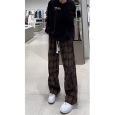 小众格纹百搭阔腿裤美式条纹高级感拖地直筒长裤KZ9963特P38，男装休闲裤，星座908-1