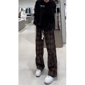 小众格纹百搭阔腿裤美式条纹高级感拖地直筒长裤 KZ9963 特P38图片