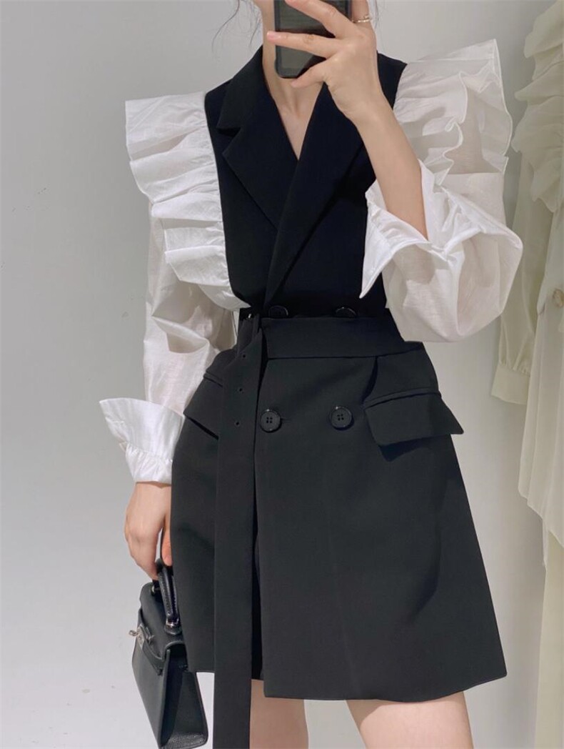 荷叶边西装裙外套，女装西装，驿谷