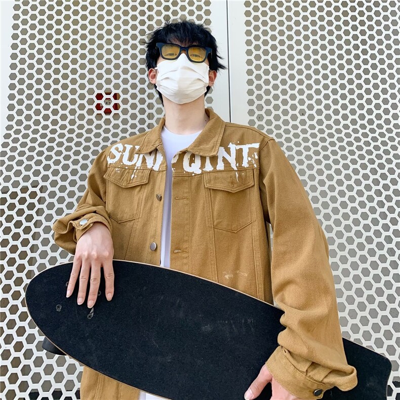 牛仔外套男春秋季宽松工装夹克美式潮牌高街休闲上衣服W4990-P61，男装大码男装，星座412-3