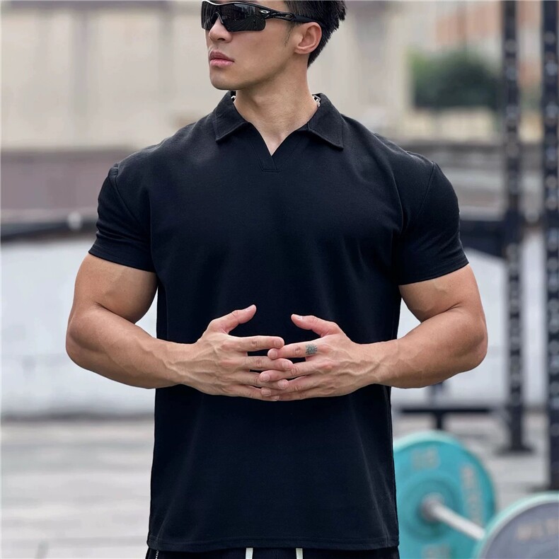 现货新款肌肉男运动休闲健身休闲POLO领无扣短袖T恤TX705特P25,男装T恤,电商C310
