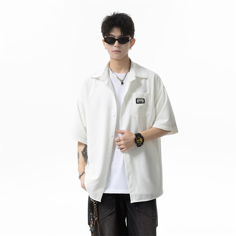 夏季冰丝短袖衬衫宽松学院风情侣衬衣（送领带）CS802-特P35,男装T恤,星座1213
