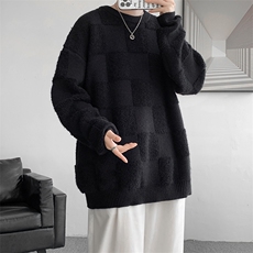 8XL-M特大码美式街头设计感毛巾绣格子毛衣男女情侣MY1204P50控68，男装针织衫/毛衣，电商D206-1