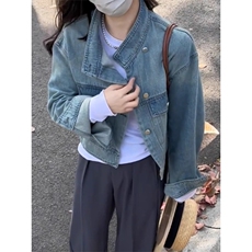 2025春秋新款设计感牛仔外套女士百搭气质休闲短款机车服夹克上衣，男装工装外套，星座1210-1