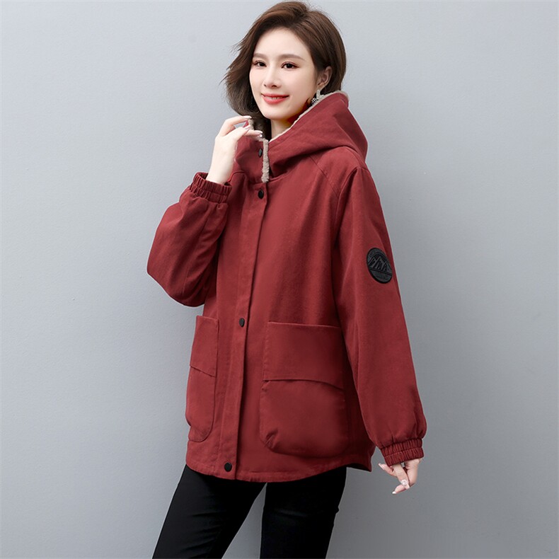 2022冬季新款派克服加绒加厚外套女连帽大口袋休闲外套,女装派克服,忆绮罗