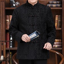 秋冬新款中青年唐装男长袖夹克外套加绒棉服YD735-常规145加绒165，男装民族服装，星座1105-3
