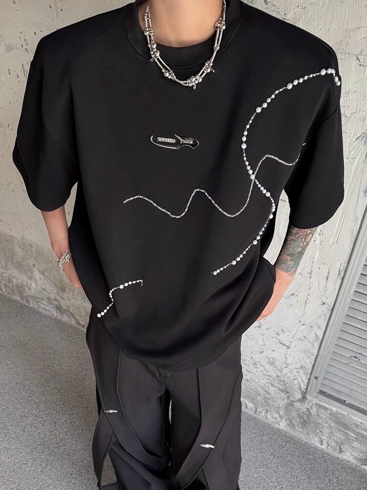 高质量重磅夏季手工珠短袖513DT1787P50,男装T恤,星座513