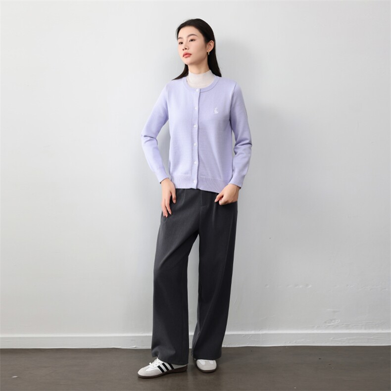 小黑兔刺绣开衫女新款宽松长袖外搭薄款毛衣外套,针织衫/毛衣,美莎羊绒