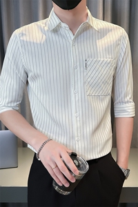 夏季男士七分袖条纹衬衫男休闲修身休闲衬衣A236-C660-P55图片