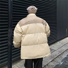 棉服男拼接pu皮短款棉袄外套男秋冬季宽松面包服美式棉衣，男装棉衣，星座716-2