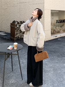 率性简约风毛绒拼接羽绒服女2025冬新款休闲气质防风立领羽绒外套图片