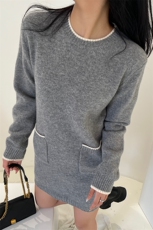 新款澳毛打底羊毛裙女修身时尚内搭圆领带兜羊毛打底裙，女装连衣裙，臻纶羊绒