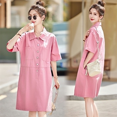 粉色休闲polo连衣裙2025新款女夏季小个子高级感宽松气质衬衫裙，女装牛仔裙，凯瑟曼