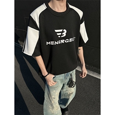 T286-P40控68280克美式高街拼色印花短袖男潮牌宽松大码T恤，男装T恤，电商A058-1（原电商C417）