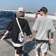 有报告夏季套装男短袖T恤配搭5分裤情侣两件套DS411T，男装T恤，电商A102