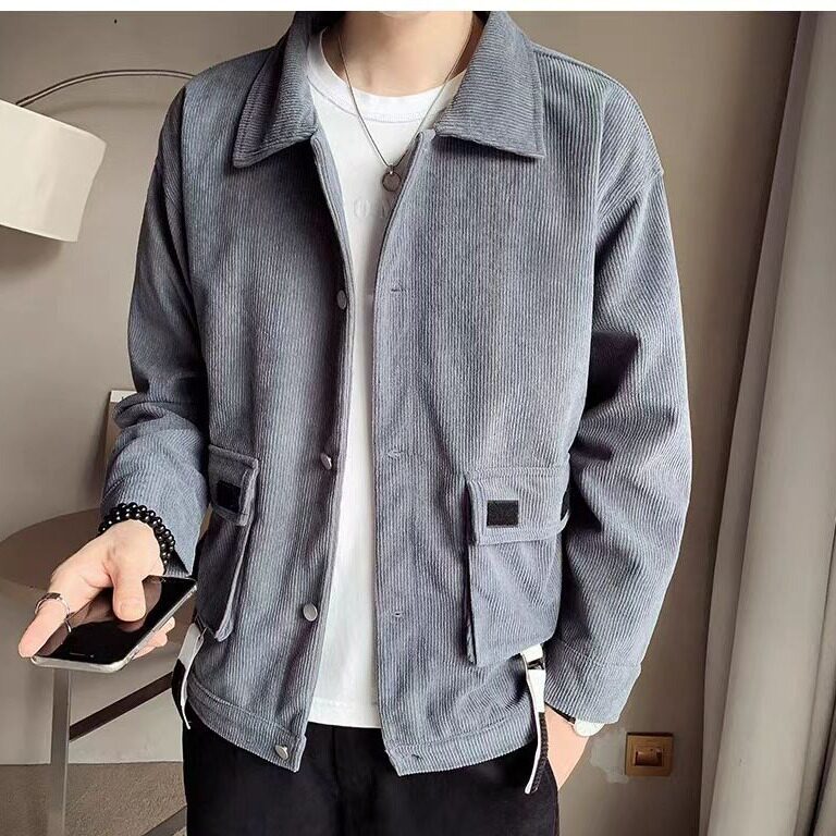 夹克外套男春秋季2025年新款灯芯绒上衣服男秋装宽松短款翻领褂子图片