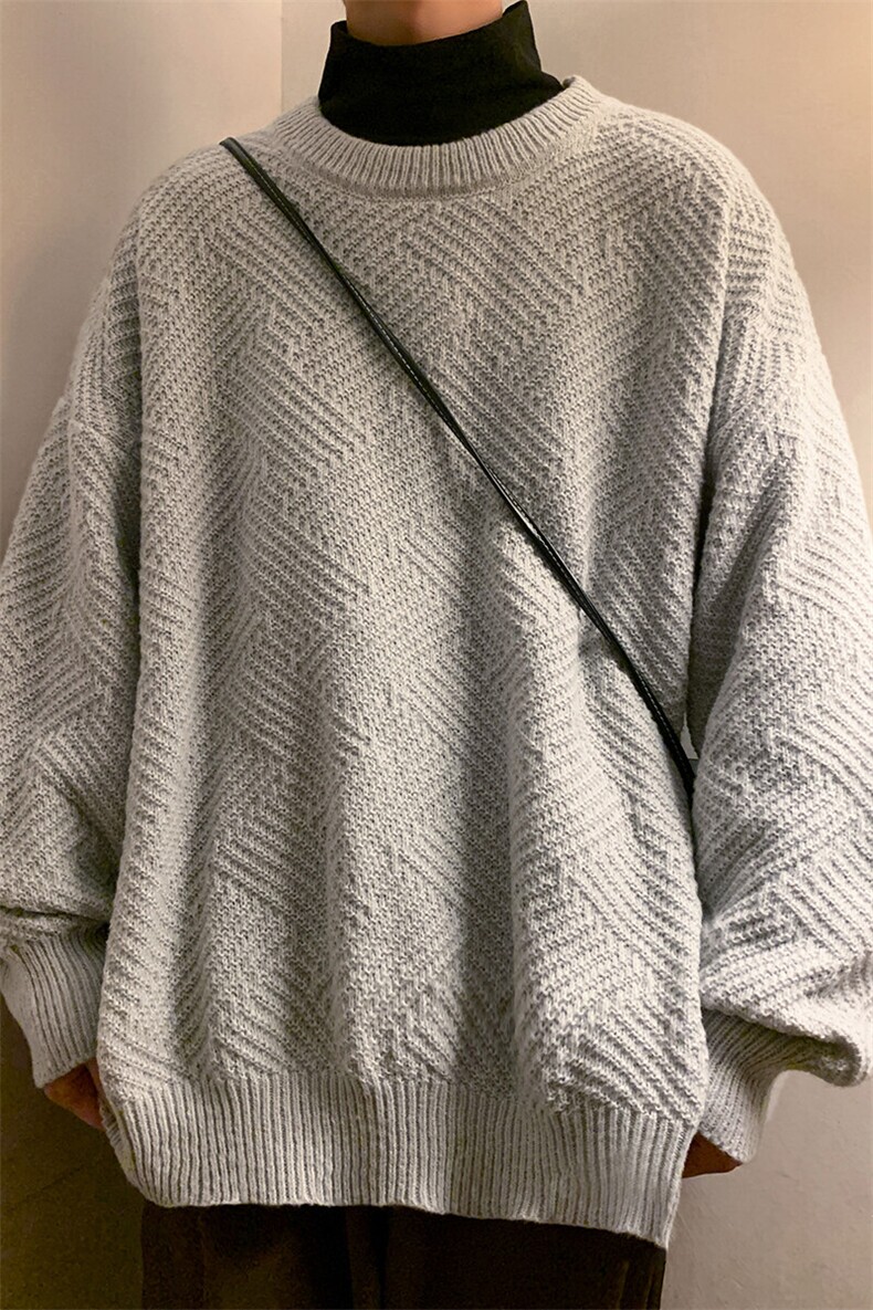 秋冬休闲盐系大码菱格圆领毛衣男美式复古毛线衫针织衫MY105-P40,男装针织衫/毛衣,电商A001