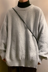 秋冬休闲盐系大码菱格圆领毛衣男美式复古毛线衫针织衫MY105-P40，男装针织衫/毛衣，电商A001