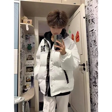 原创美式复古休闲格子拼接字母加厚棉服外套宽松情侣冬季棉衣，男装棉衣，星座506A