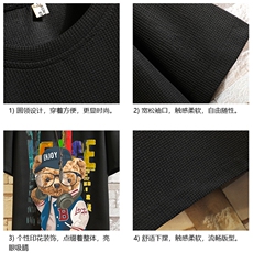 HT73211-P22华夫格t恤男短袖男大码五分袖砖墙，男装T恤，电商A040A