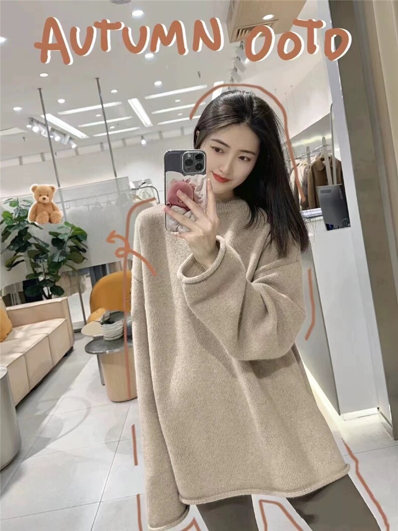 毛衣女秋冬2024秋冬款连帽洋气中长款宽松软糯针织衫上衣图片