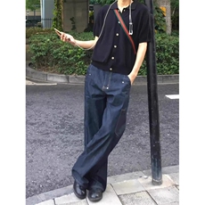 CGG美式丹宁蓝设计感宽松直筒刺绣牛仔裤男hiphop休闲vibe风长裤，男装牛仔裤，四季星座505