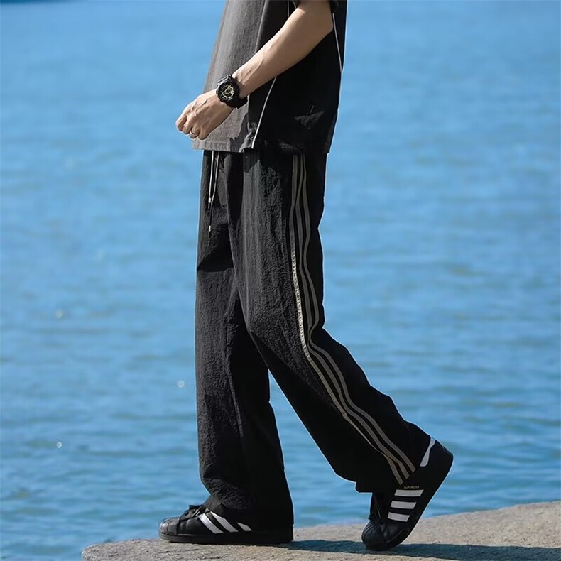休闲裤男士韩版潮流透气网眼三条杠运动2024夏季ins长裤K5428-P36,男装休闲裤,星座412-2