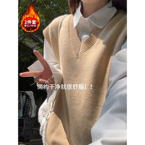 [两件套]v领马甲衬衫针织保暖内搭叠穿外套男女QZ53077-TP60控98图片