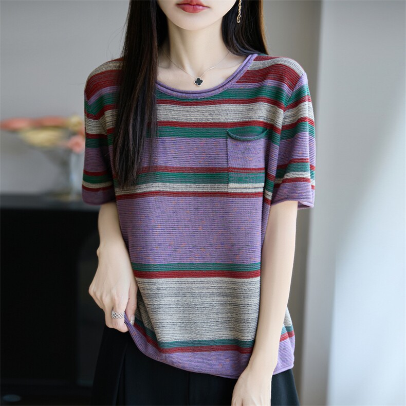 夏季新款简约天丝莱赛尔短袖女宽松百搭显瘦时尚休闲上衣,女装T恤,唐诺