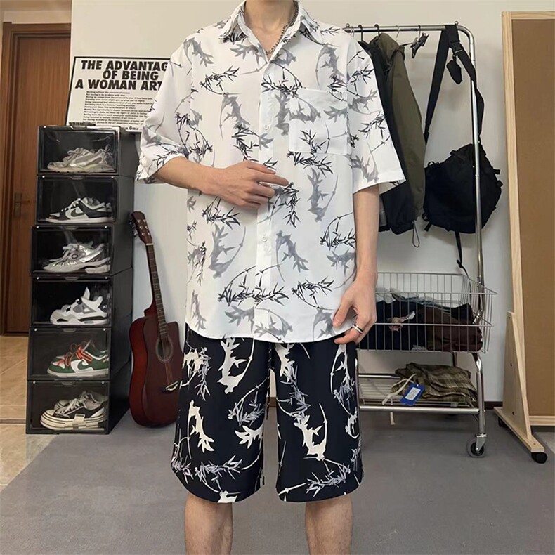 休闲套装男夏季泼墨设计感穿搭痞帅男装短袖短裤两件套TZ103-P43,男装休闲套装,电商A178