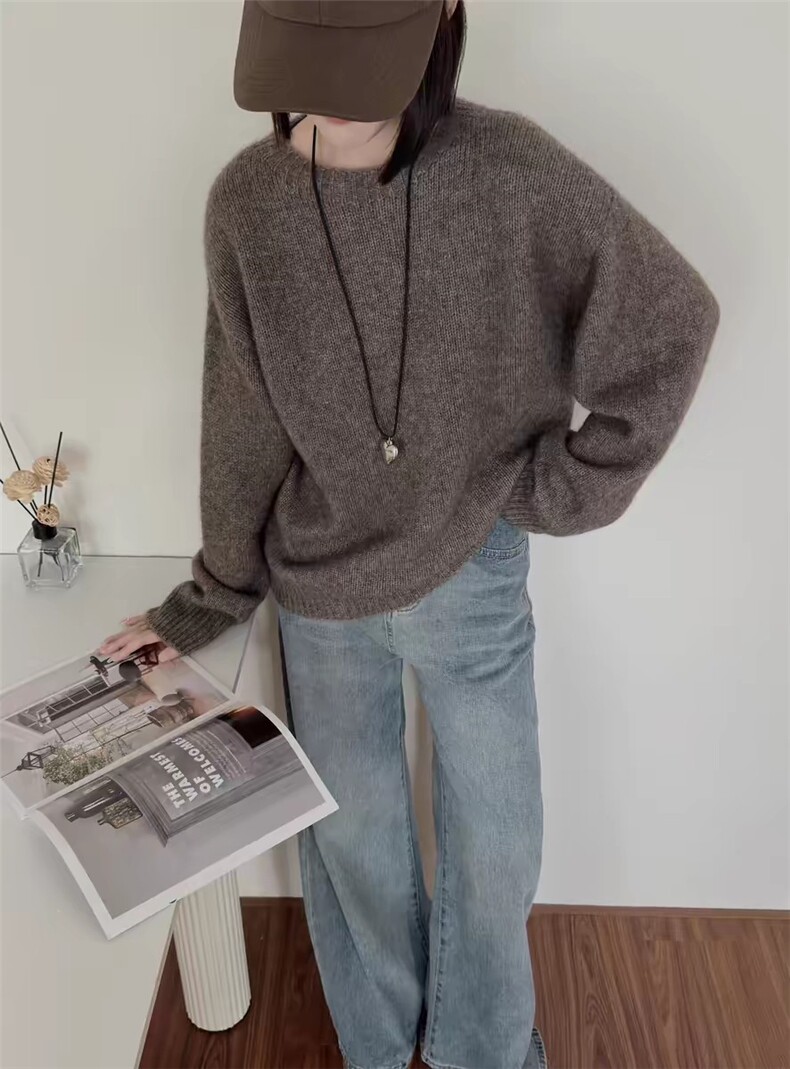 纯澳毛材质七针圆领羊毛衫2024年秋季长袖套头,女装羊毛衫,浩新羊绒