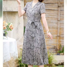 2025夏季新款大码女装连衣裙冰丝简约通勤轻柔透气A字长裙子，女装连衣裙，娇莉