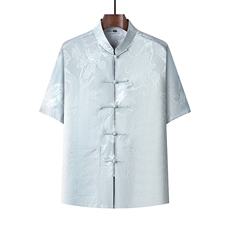 中老年唐装男士休闲短袖套装夏季爸爸装爷爷晨练服汉服，男装民族服装，电商B212（原钱塘6029）