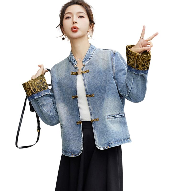 短款牛仔外套女春秋2024新款休闲新中式国风时尚减龄妈妈夹克上衣,女装短外套,丽影随形