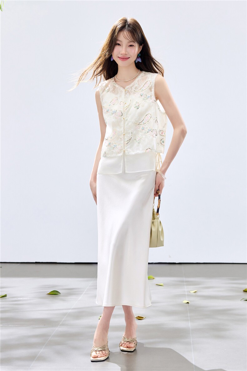 夏季新款现货！2026洋气时尚重工刺绣花马甲+珍珠吊带长裙套装女,女装套装/套裙,宝儿家
