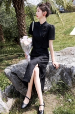 STORMQUEEN改良旗袍女夏季新款显瘦减龄中式国风素雅两件套装裙，女装套装/套裙，众宇琦