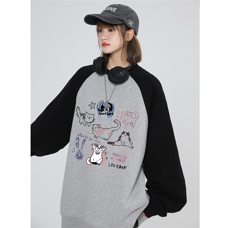 中性个性时尚印花拼接插肩袖圆领卫衣WY612P48控68,男装卫衣,电商A268