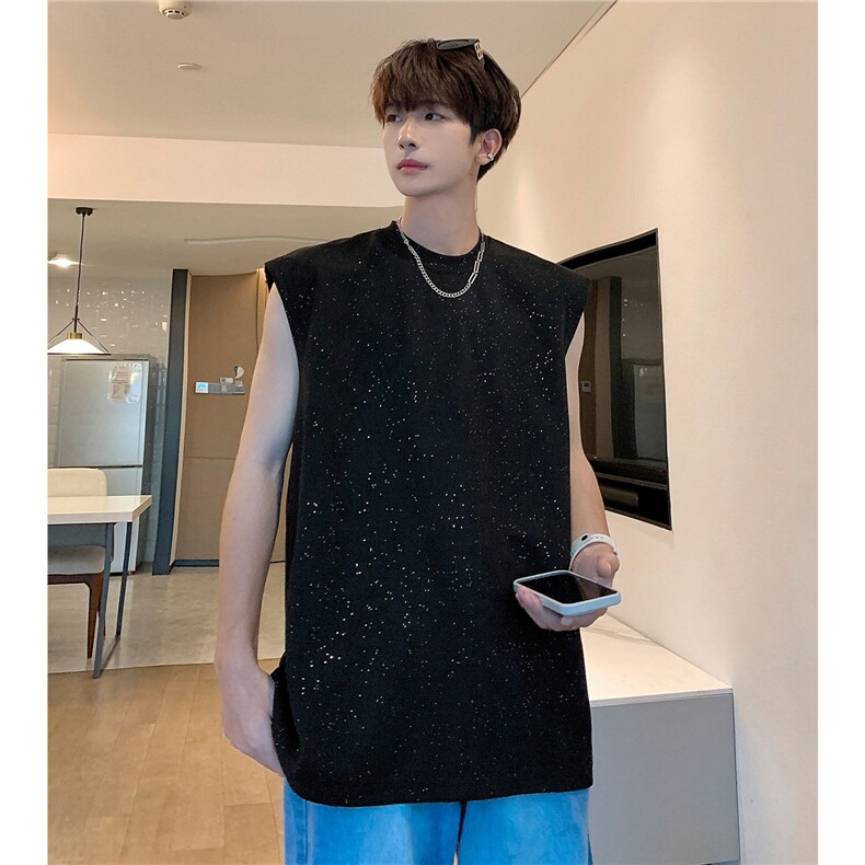 港风2026男装夏季麂皮绒无袖T恤宽松坎肩夏季大码运动背心S322P25,男装T恤,电商A233-1