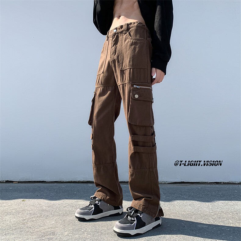 B221美式ins高街小众拉链多口袋休闲工装裤LK23045-P75控98,男装休闲裤,电商B221